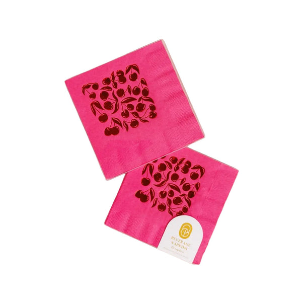 Cherry Picked Hot Pink Summer Cocktail Paper Beverage Napkins - One & Only Paper