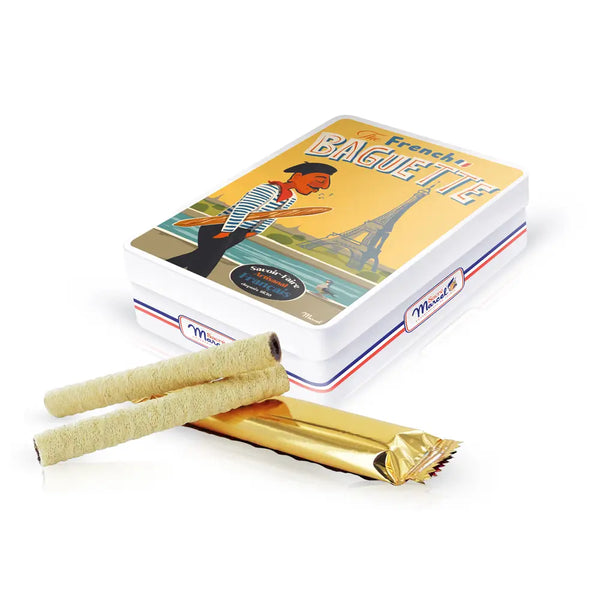 French Baguette Collectible Tin with Chocolate Flute Cookies