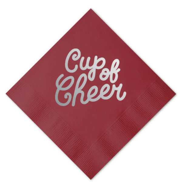 Cup of Cheer Burgundy Paper Beverage Napkin - One & Only Paper