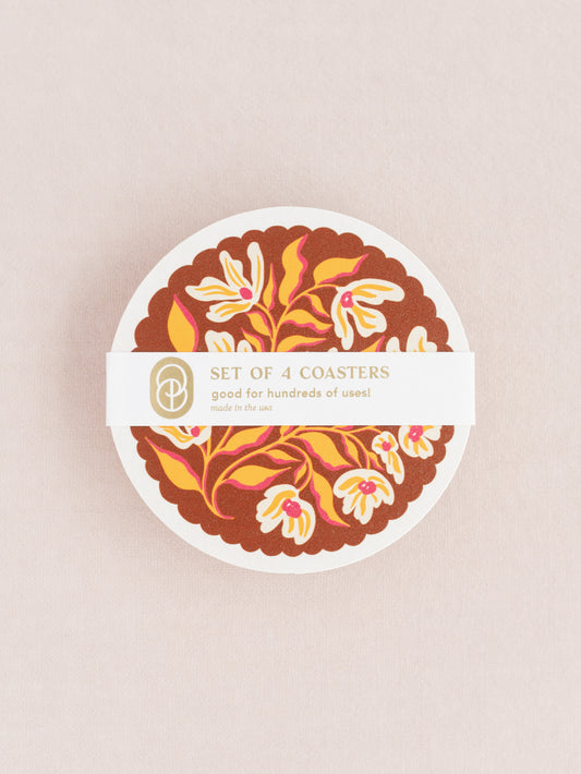 Pumpkin Spice Floral Scalloped Coasters - One & Only Paper