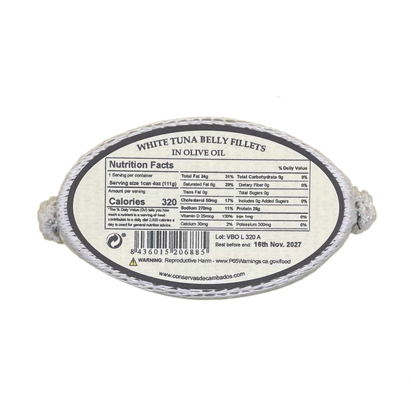 White Tuna Belly Fillets in Olive Oil Tin Fish - Conservas de Cambados