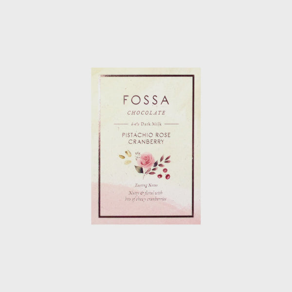 Pistachio Rose Cranberry 64% Dark Milk Chocolate, 50g - Fossa