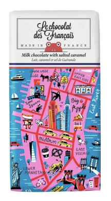 NYC Map Milk choc bar w salted caramel 80g (2.8 oz) - Le Chocolat des Francais