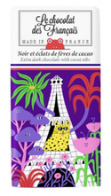 Dark choc bar w/ cocoa nibs, la Tour Eiffel sauvage bio 30g - Le Chocolat des Francais