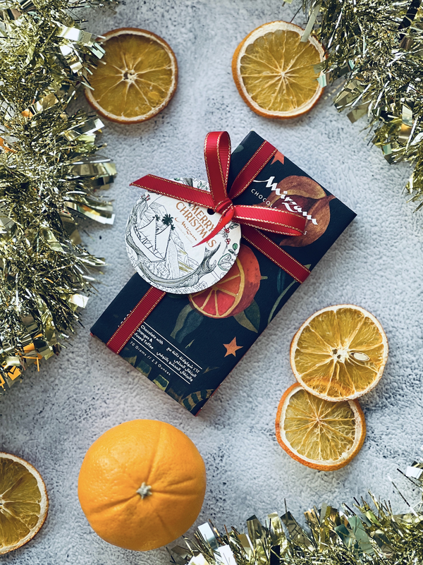 Mirzam 62% Candied Oranges & Orange Infused Toffee 70g - Mirzam Chocolate