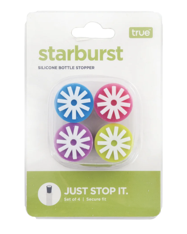 Starburst Silicone Bottle Stopper in Assorted Brights, Set of 4