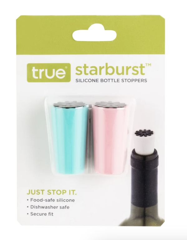 Starburst Silicone Bottle Stopper in Aqua & Pink, Set of 2