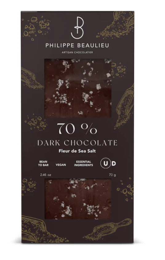 70% Dark Chocolate Fleur de Sea Salt - Philippe Beaulieu Artisan Chocolatier
