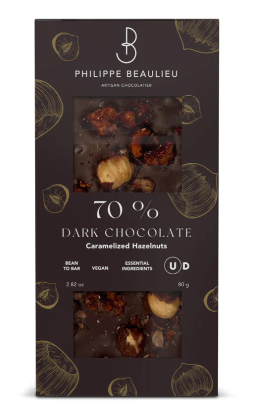 70% Dark Chocolate Caramelized Hazelnuts - Philippe Beaulieu Artisan Chocolatier