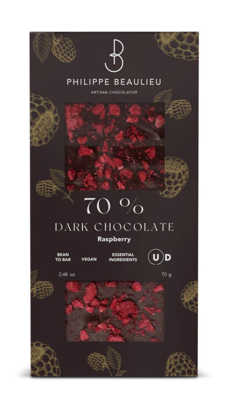 70% Dark Chocolate Raspberries - Philippe Beaulieu Artisan Chocolatier