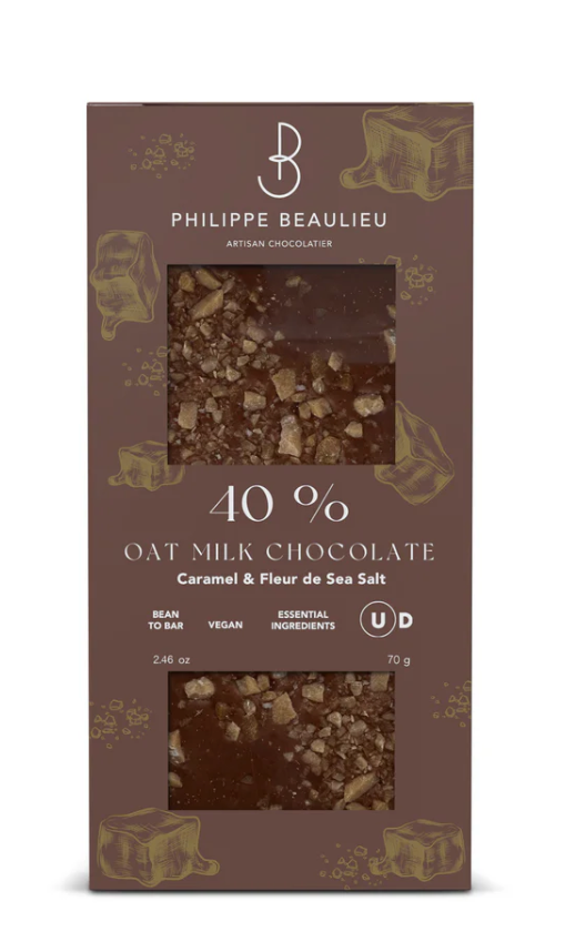 40% Vegan Milk Chocolate Caramel, Fleur de Sea Salt - Philippe Beaulieu Artisan Chocolatier