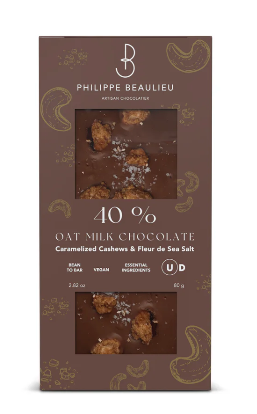 Oat Milk Chocolate Caramelized Cashews & Fleur de Sel - Philippe Beaulieu Artisan Chocolatier