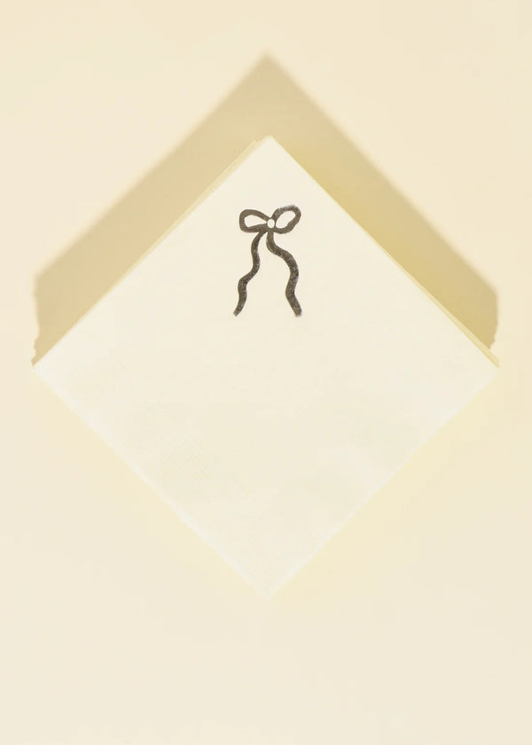 Winter Coquette Silver Bow Cocktail Paper Beverage Napkin - One & Only Paper