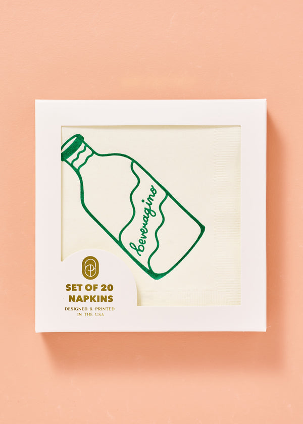 Beveragino Green and White Cocktail Paper Beverage Napkins - One & Only Paper