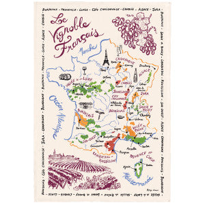 Tea Towel French Wine Map - Torchons & Bouchons