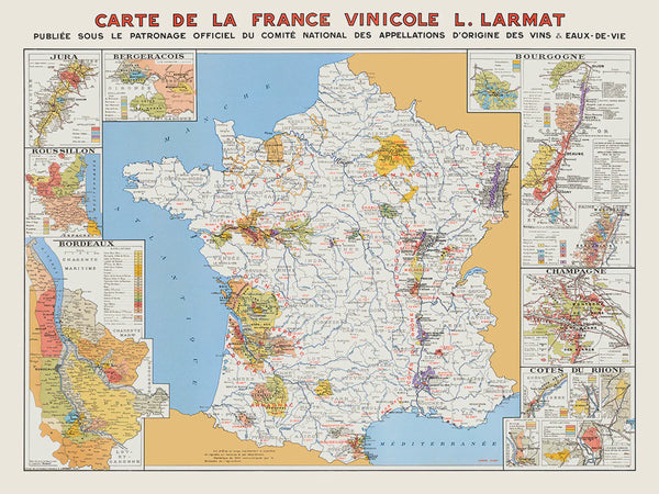 Map of wine-growing France from 1945