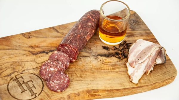 Wild Boar Bacon & Bourbon Salami 5OZ - Fossil Farms
