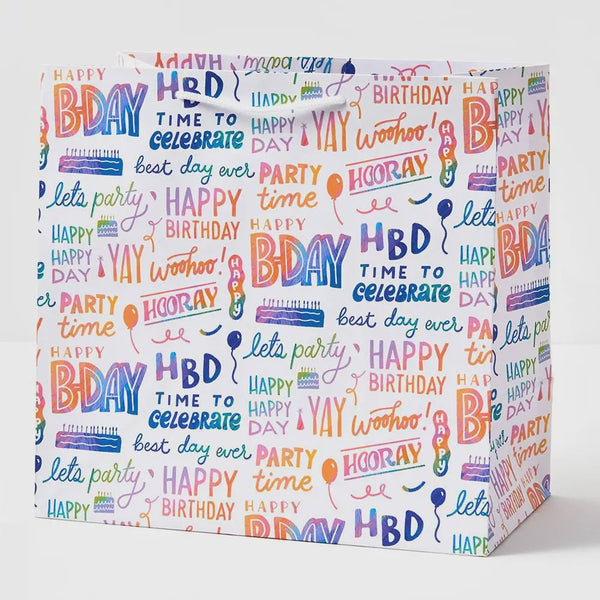 Happy Birthday Rainbow Script Large Gift Bag