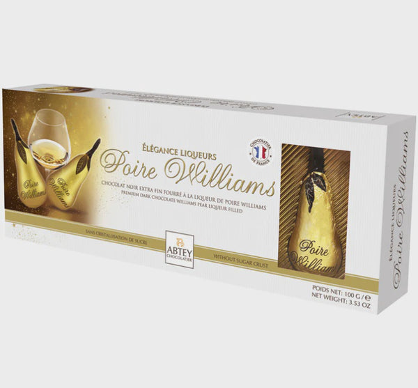 5 pear-shaped dark chocolates filled w/ Poire Williams liqueur · 100g (3.5 oz)- Abtey
