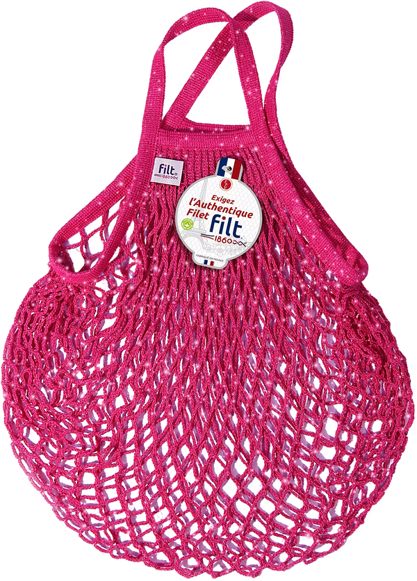 Glitter Net Bag, Long Handles, Raspberry - FILT 1860