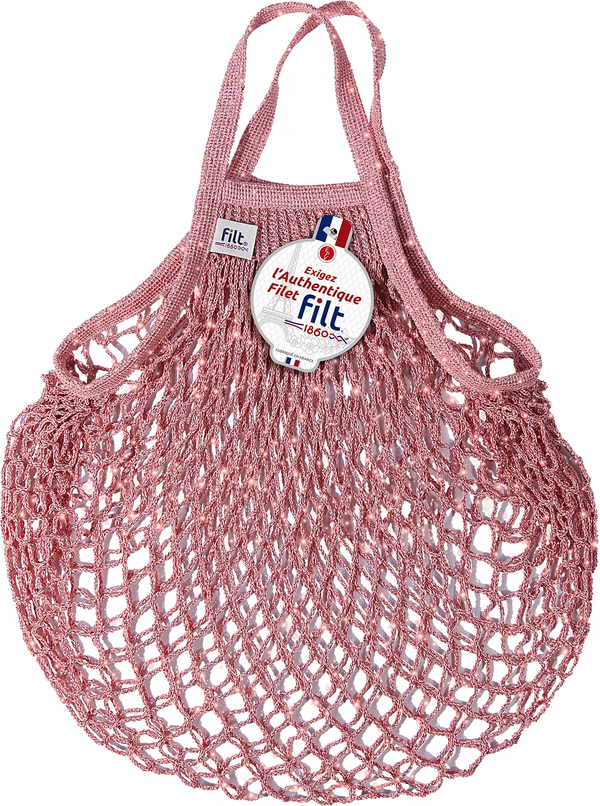 Glitter Net Bag, Long Handles, Layette (pale pink) - FILT 1860