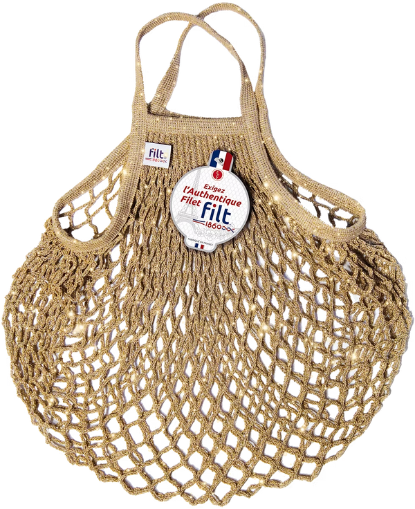Glitter Net Bag, Long Handles, Gold - FILT 1860
