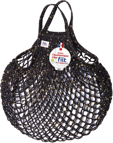 Glitter Net Bag, Long Handles, Black & Gold - FILT 1860