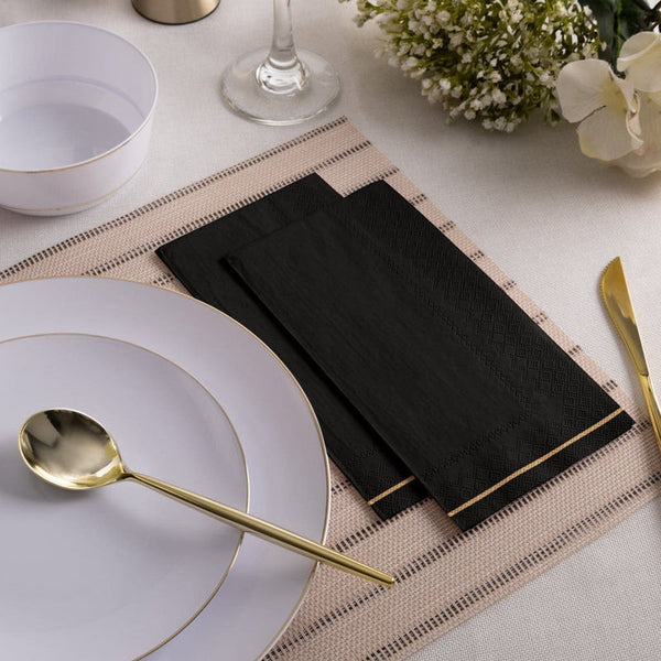 Black with Gold Stripe Napkins - Luxe Party