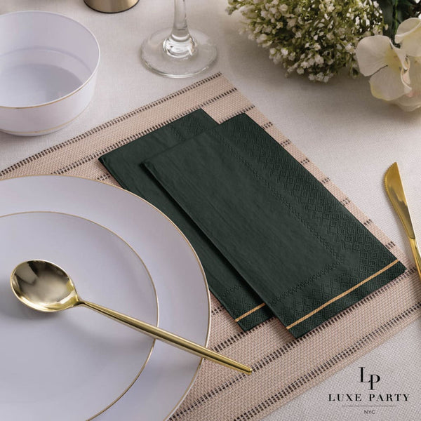 Emerald with Gold Stripe Napkins - Luxe Party