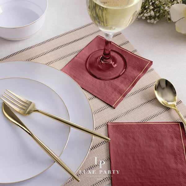 Cranberry with Gold Stripe Napkins - Luxe Party