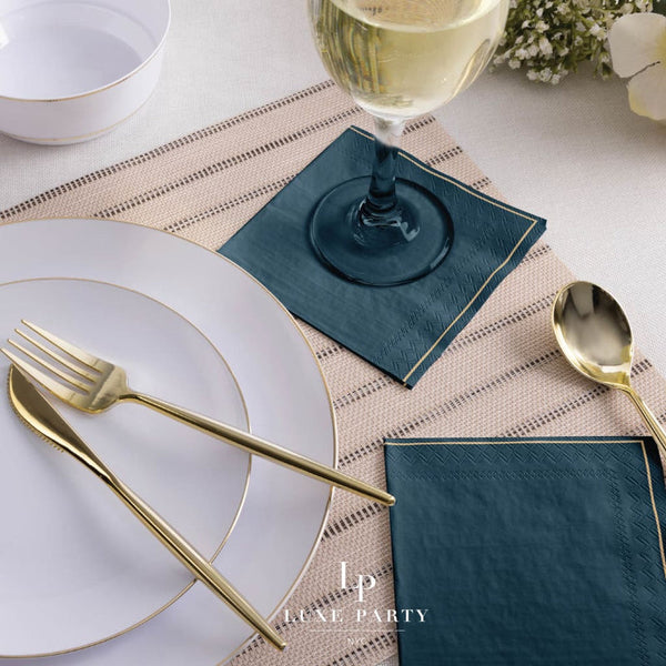 Teal with Gold Stripe Napkins - Luxe Party
