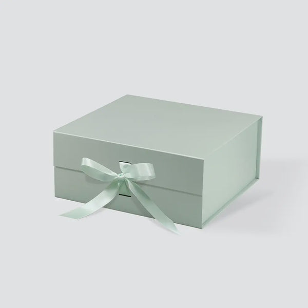 Medium Square Sage Green Magnetic Gift Box with Ribbon