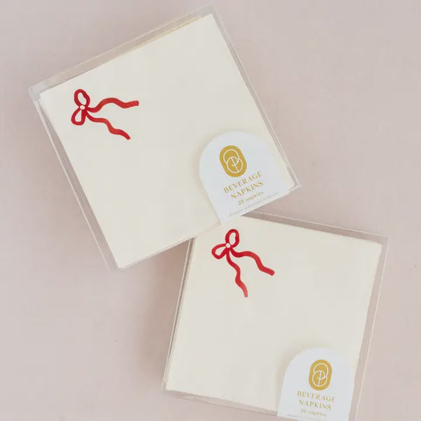 Classic Red Bow Cocktail Paper  Beverage Napkins - One & Only Paper