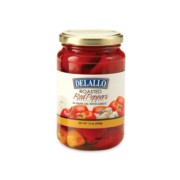 Roasted Red Peppers w/Garlic 12oz - Delallo