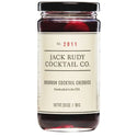 Jar of Jack Rudy Cocktail Co. bourbon cocktail cherries on a white background